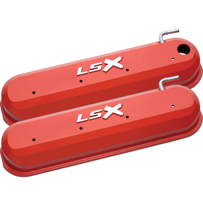Proform 141-257 Raised "LSX" Emblem Aluminum Valve Covers, Chevy Orange, LS Engines - Truck Part Superstore