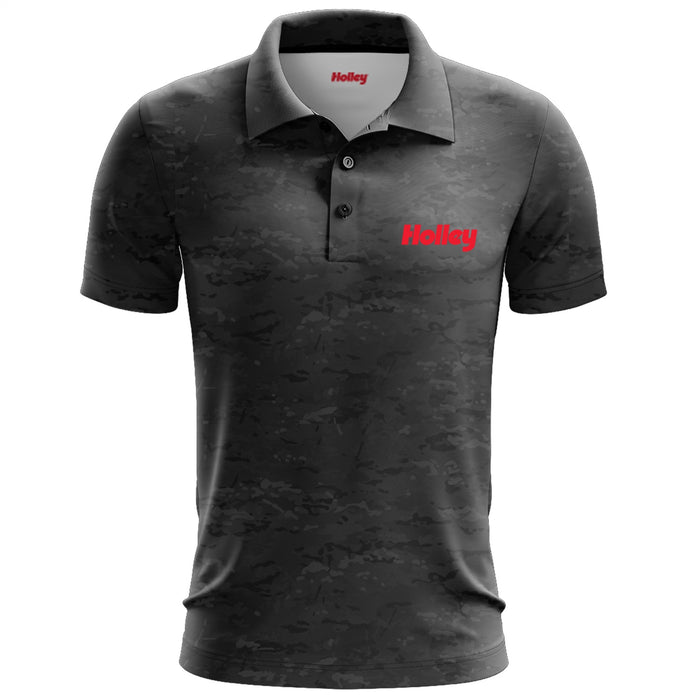 Holley 10436-MDHOL Holley Logo Polo Shirt; Medium; Sublimated Black Camo; - Truck Part Superstore