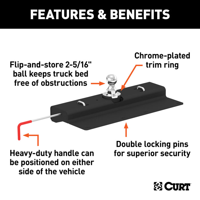 CURT 60620 Double Lock Gooseneck Hitch; 2-5/16in. Ball; 30K (Brackets Required) - Truck Part Superstore