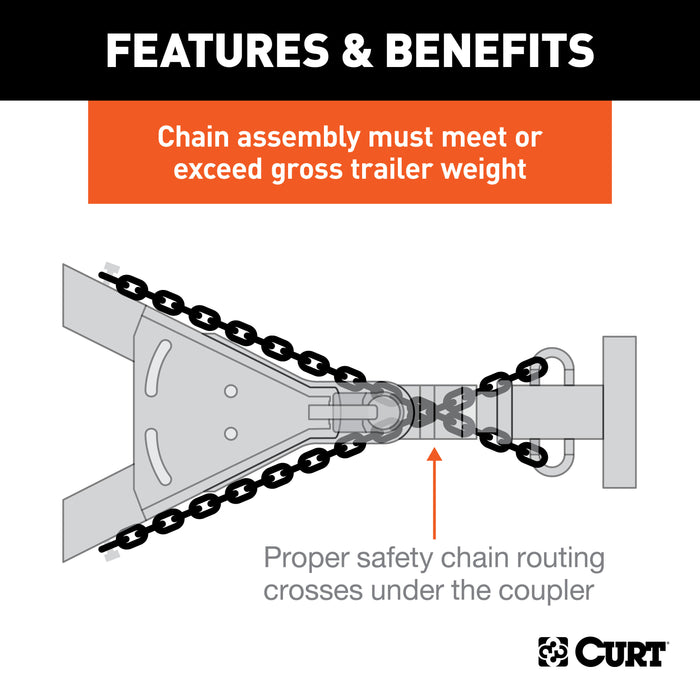 CURT 80031 48in. Safety Chain with 2 S-Hooks (5;000 lbs; Clear Zinc; Packaged) - Truck Part Superstore