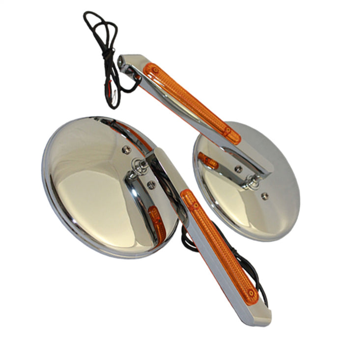 Cipa USA 01907 Motorcycle Round LED Lighted Mirror Kit; Chrome [Left And Right Side]; - Truck Part Superstore
