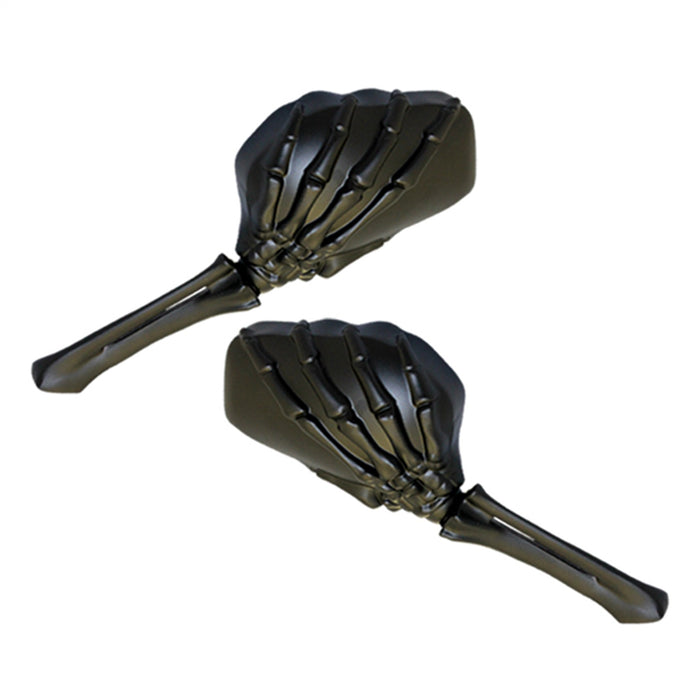 Cipa USA 01916 Motorcycle Skeleton Hand Mirror; Black Stem w/Black Head [Left And Right Side]; - Truck Part Superstore