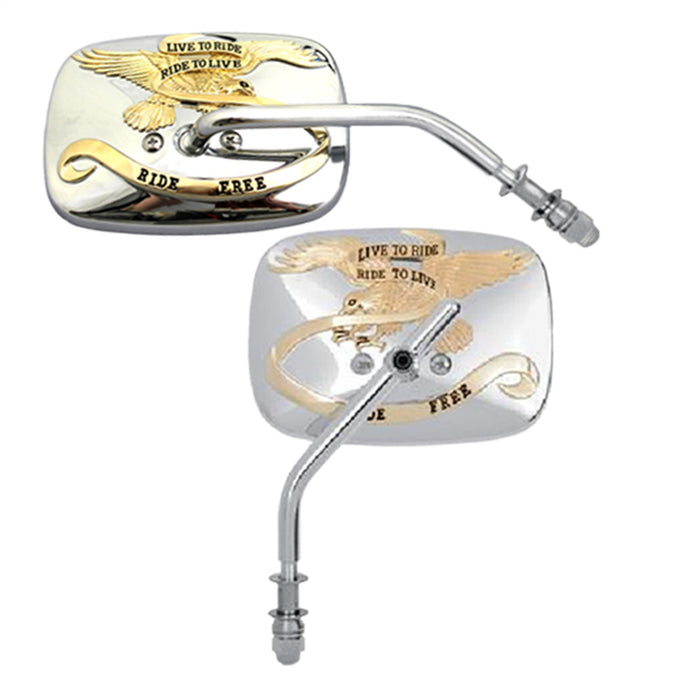 Cipa USA 01925 Motorcycle Live To Ride Mirror Kit; Chrome w/Gold Accents [Left And Right Side]; - Truck Part Superstore