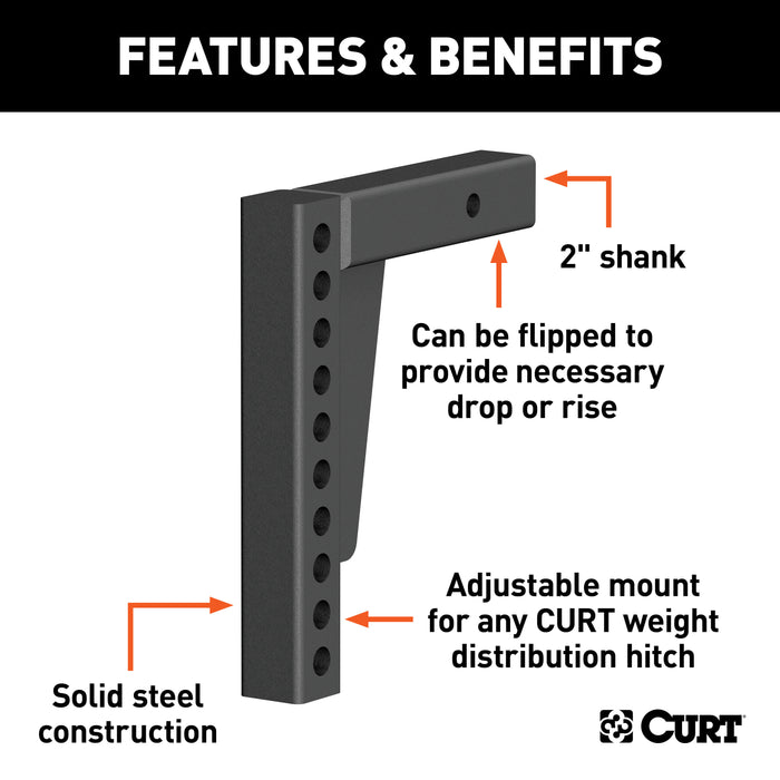 CURT 17123 Weight Distribution Shank (2in. Shank; 7in. Drop; 10-1/2in. Rise) - Truck Part Superstore
