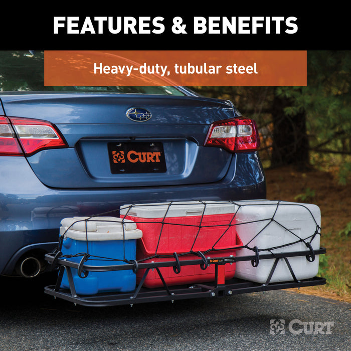 CURT 18145 48in. x 20in. Black Steel Basket Cargo Carrier (1-1/4in.; 2in. Adapter; 500 lbs. - Truck Part Superstore