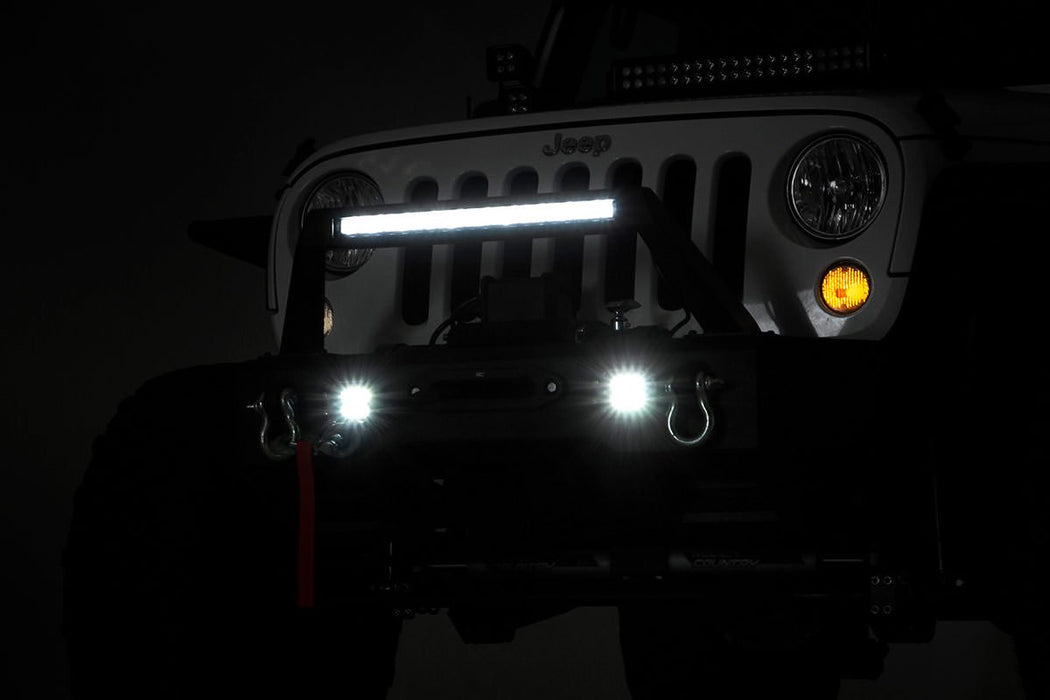 Rough Country 11825 Jeep Front Stubby LED Winch Bumper w/Hoop Chrome Series JK, JL, Gladiator JT Rough Country - Truck Part Superstore