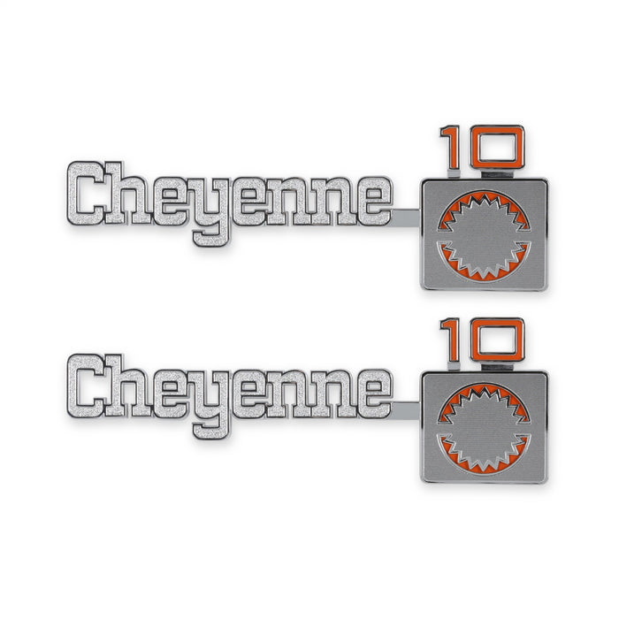 Holley 04-539 Fender Emblem; Silver/Red; Incl. Mounting Hardware; Pair; CHEYENNE 10; - Truck Part Superstore