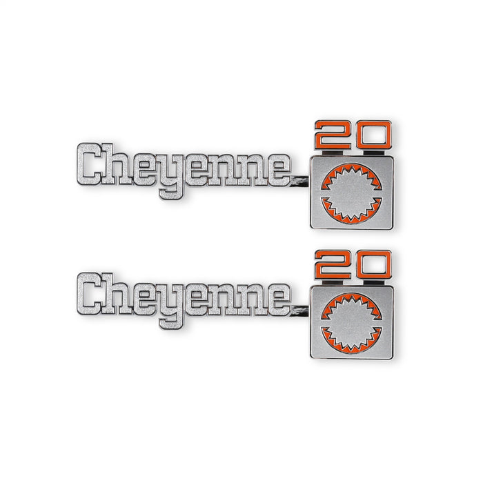 Holley 04-540 Fender Emblem; Silver/Red; Incl. Mounting Hardware; Pair; CHEYENNE 20; - Truck Part Superstore