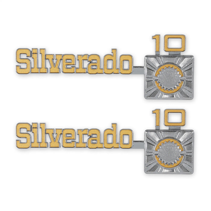 Holley 04-544 Fender Emblem; Silver/Yellow; Incl. Mounting Hardware; Pair; SILVERADO 10; - Truck Part Superstore