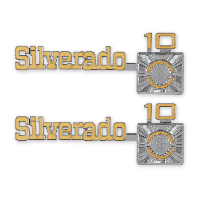 Holley 04-544 Fender Emblem; Silver/Yellow; Incl. Mounting Hardware; Pair; SILVERADO 10; - Truck Part Superstore