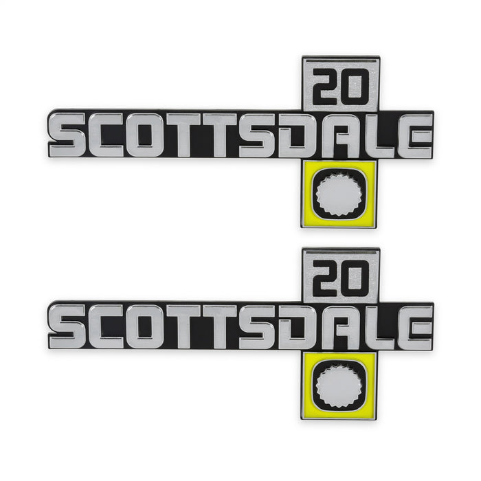 Holley 04-550 Fender Emblem; Silver/Yellow; Incl. Mounting Hardware; Pair; SCOTTSDALE 20; - Truck Part Superstore