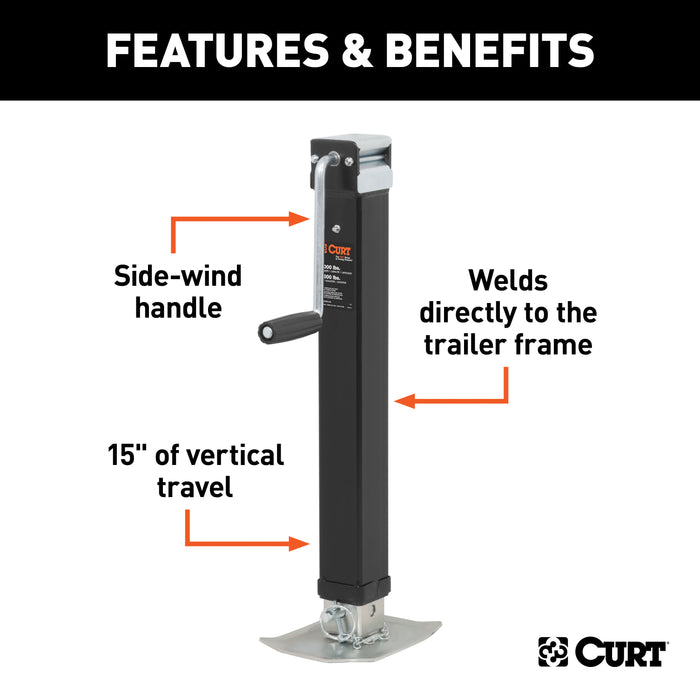 CURT 28575 Direct-Weld Square Jack with Side Handle (8;000 lbs; 15in. Travel) - Truck Part Superstore
