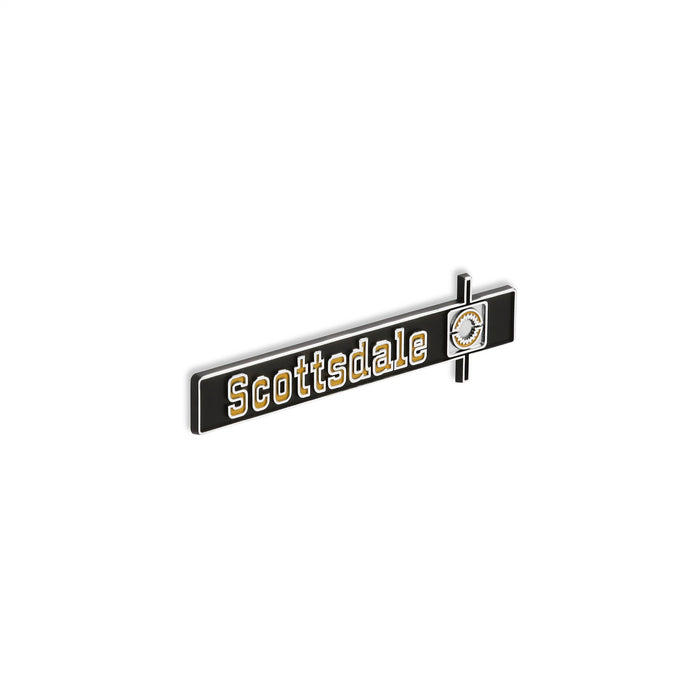 Holley 05-186 Dashboard Emblem; Black/Yellow; Incl. All Factory Mounting Points; SCOTTSDALE; - Truck Part Superstore