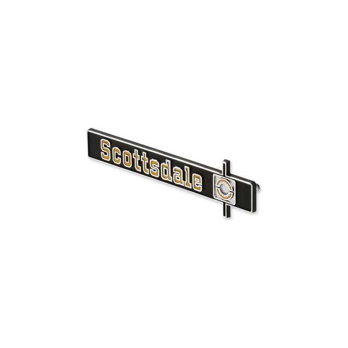 Holley 05-186 Dashboard Emblem; Black/Yellow; Incl. All Factory Mounting Points; SCOTTSDALE; - Truck Part Superstore