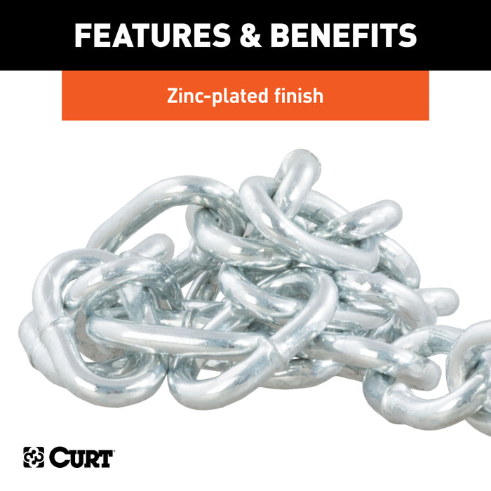 CURT 80312 27in. Safety Chain with 1 Snap Hook (2;000 lbs; Clear Zinc) - Truck Part Superstore