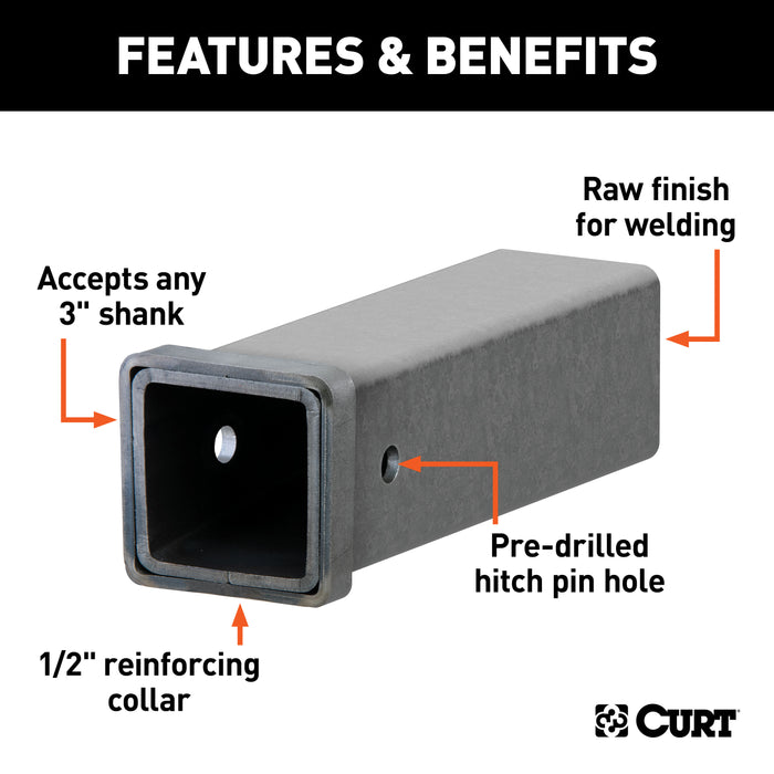 CURT 49513 CURT 49513 3-Inch x 12-Inch Weld-On Raw Steel Trailer Hitch Receiver Tube - Truck Part Superstore