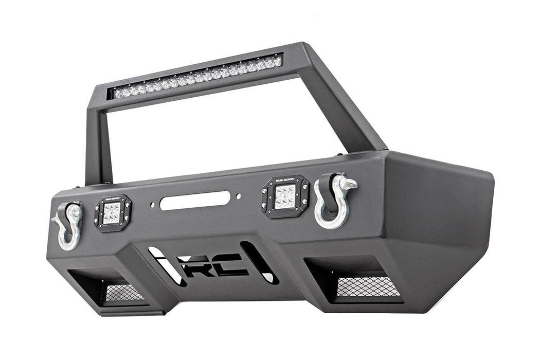 Rough Country 11825 Jeep Front Stubby LED Winch Bumper w/Hoop Chrome Series JK, JL, Gladiator JT Rough Country - Truck Part Superstore