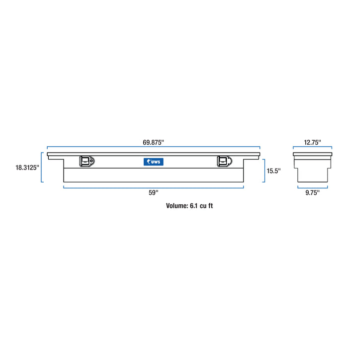 UWS TBSD-69-SL-LP Bright Aluminum 69in. Deep Slim Truck Tool Box; Low Profile (LTL Shipping Only) - Truck Part Superstore