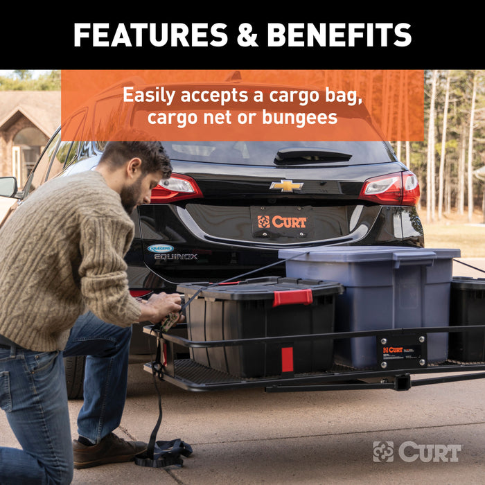 CURT 18152 60in. x 24in. Black Steel Basket Cargo Carrier (Fixed 2in. Shank; 500 lbs.) - Truck Part Superstore