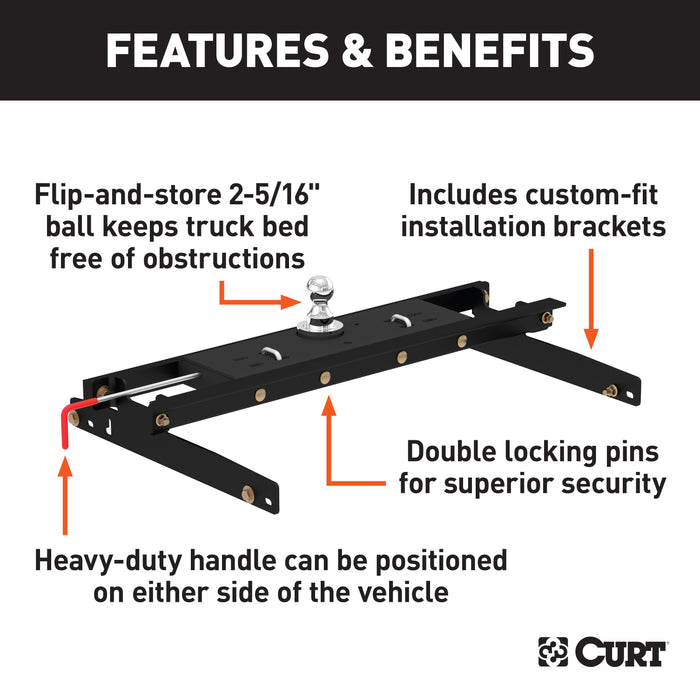 CURT 60734 Double Lock Gooseneck Hitch Kit with Brackets; Select Dodge Ram 1500; 2500; 3500 - Truck Part Superstore