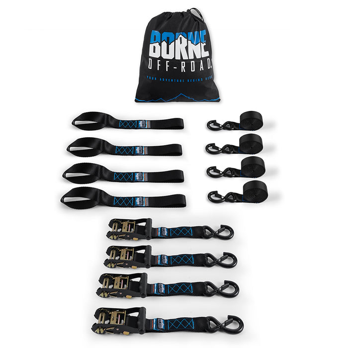 Mishimoto BNRTC-TDHD-4BK Borne Off-Road Heavy-Duty Ratchet Tie-Down Kit (4-pack), Black - Truck Part Superstore