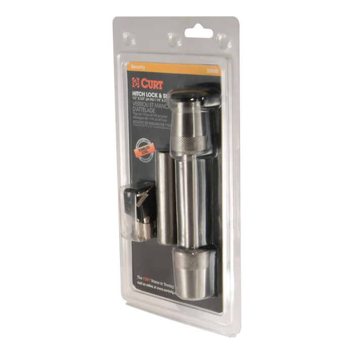 CURT 23580 1/2in. Hitch Lock with 5/8in. Adapter (1-1/4in. or 2in. Receiver; Barbell; Stain - Truck Part Superstore