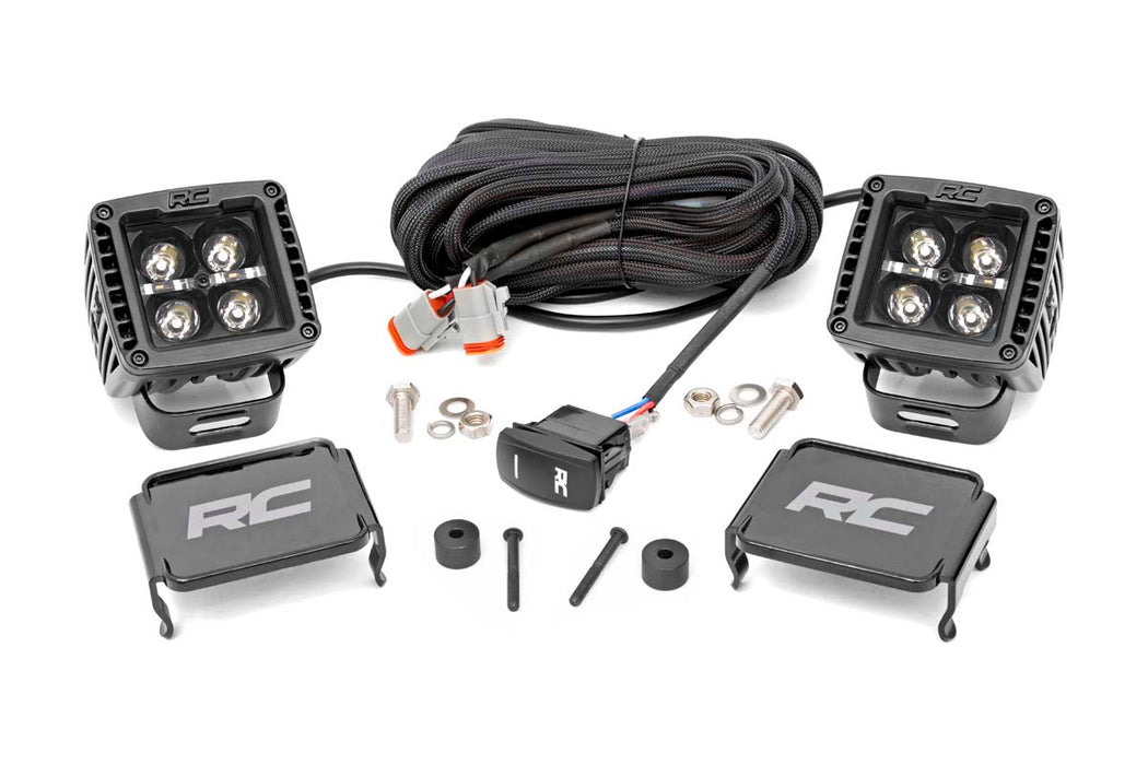 Rough Country 70060 Jeep 2 Inch LED Cube Easy-Mount Kit 18-20 Wrangler JL/20 Gladiator-Black Series w/Amber DRL  Rough Country - Truck Part Superstore