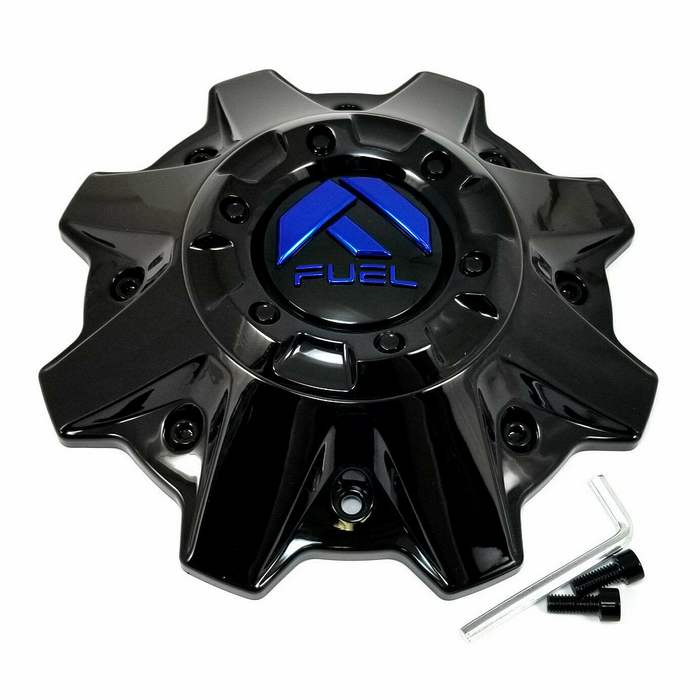 Fuel 2PC 1001-83GBK FUEL GLOSS BLACK BLUE LOGO CAP (FLAT) - Truck Part Superstore