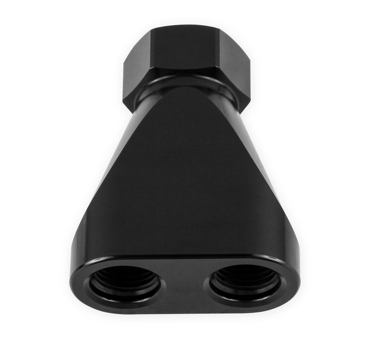 Earl's Performance 100160ERL Fuel Distribution Y Block; One -8AN O-Ring Port; Two -6AN O-Ring Port; - Truck Part Superstore