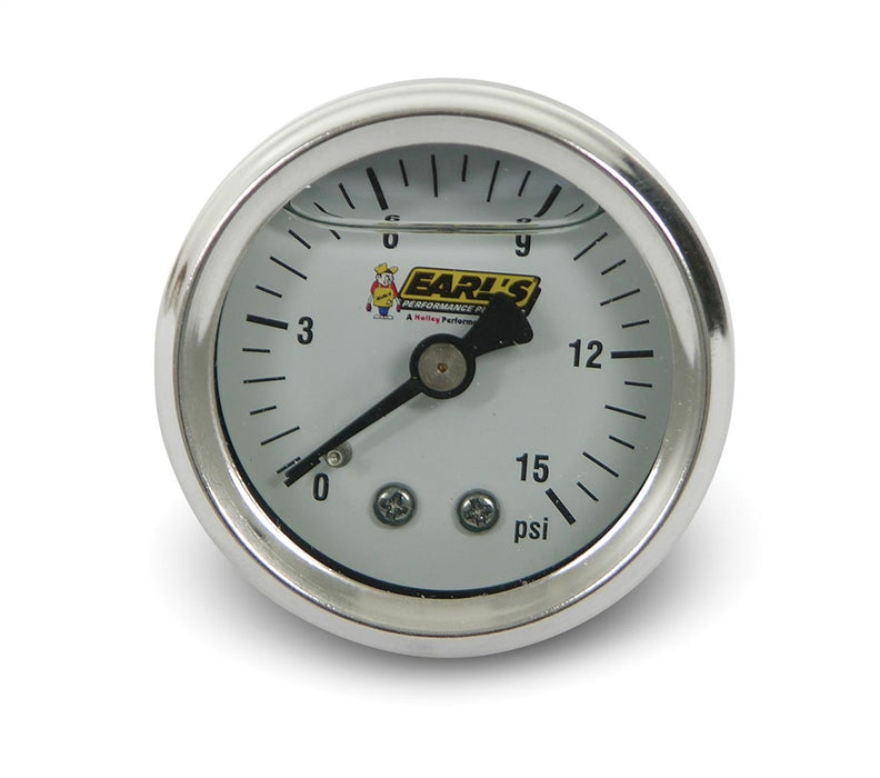 Earl's Performance 100189ERL Fuel Pressure Gauge; 1.5 in. Body Dia.; 0-15 PSI; 1/8 NPT Male Thread On Back; - Truck Part Superstore