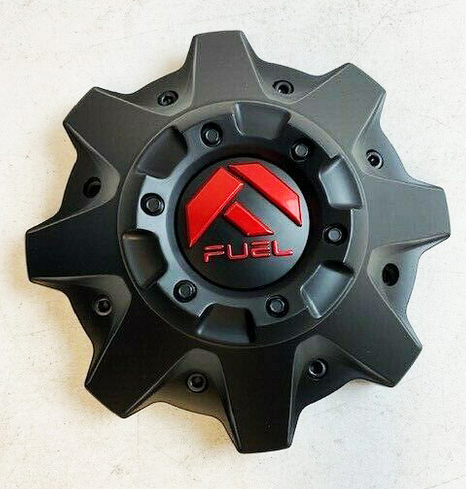 Fuel 2PC 1002-53MBQ FUEL 8LUG CAP MT-BLACK / RED LOGO - Truck Part Superstore