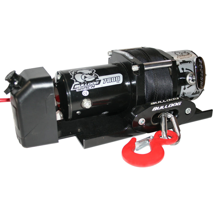 Bulldog Winch 10032 7,800 LB Trailer Winch 50 Foot Synthetic Rope Roller Fairlead Mount Plate Low Profile Bulldog Winch - Truck Part Superstore