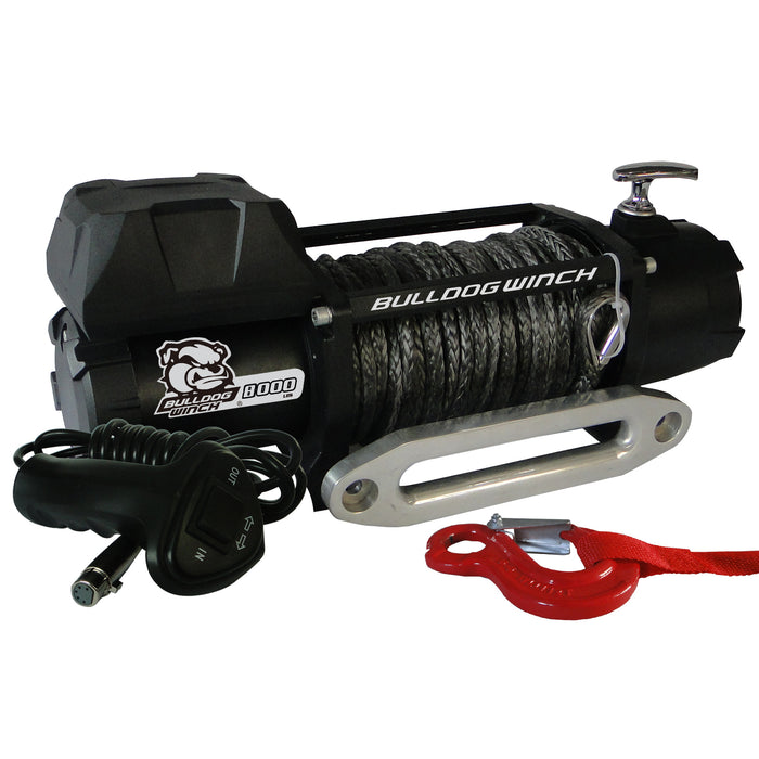 Bulldog Winch 10044 8,000 LB Winch 100 Ft Synthetic Rope W/5.2hp Series Wound Motor Roller Fairlead Bulldog Winch - Truck Part Superstore