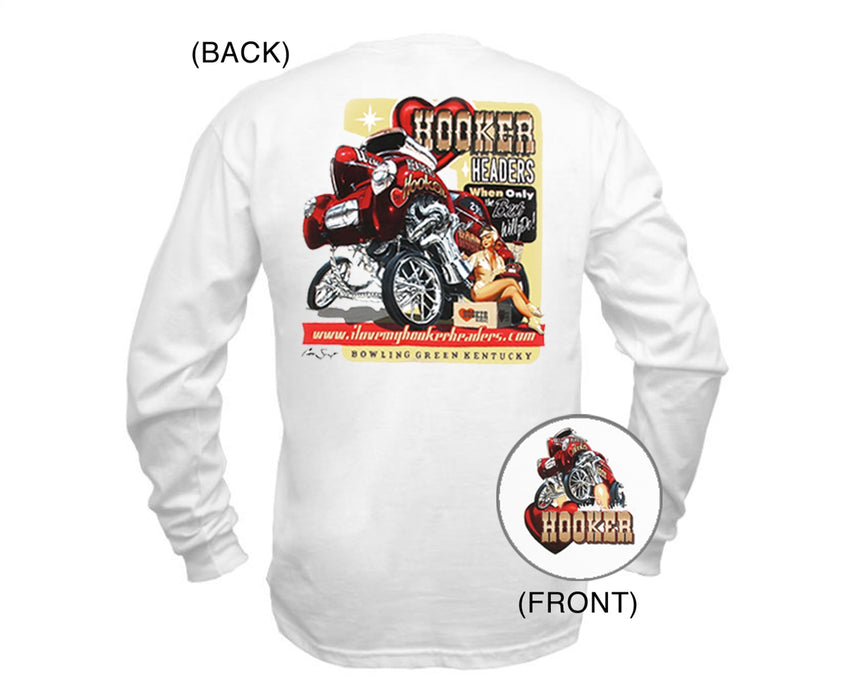 Hooker 10153-SMHKR Hooker Retro Pin Up Girl T-Shirt; Long Sleeve; White; Small; - Truck Part Superstore