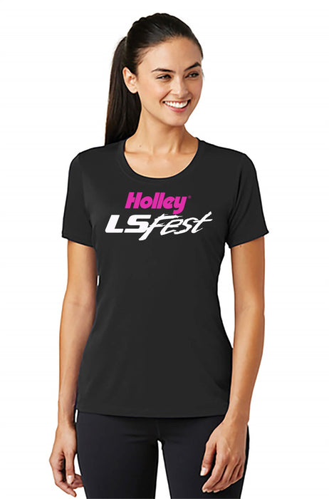 Holley 10217-LGHOL Ladies Holley LS Fest Performance Tee; Large; Black/Pink; Short Sleeve; Dri-Fit; - Truck Part Superstore