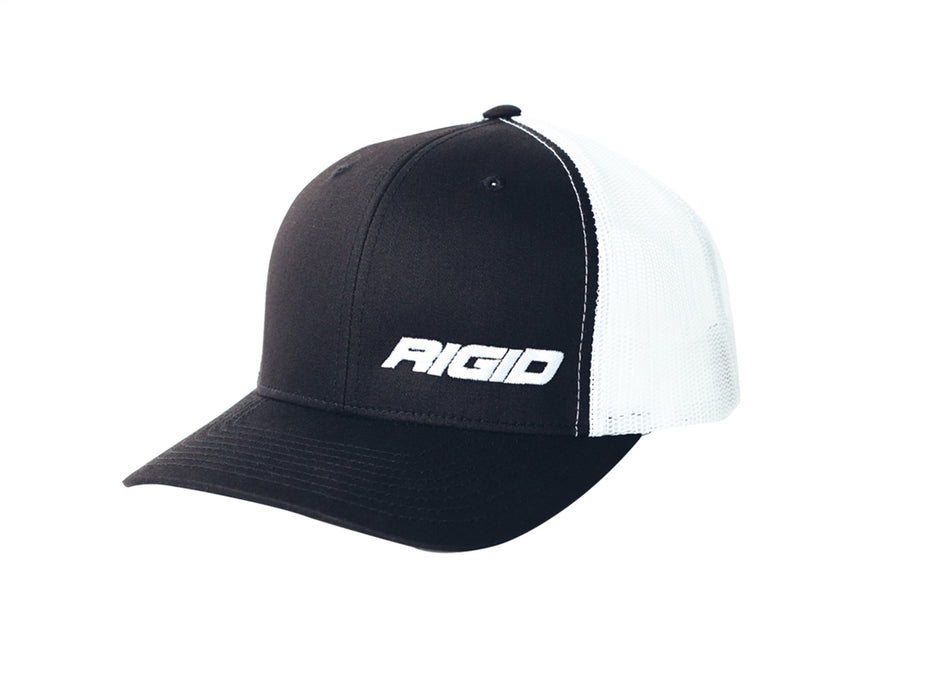 Rigid Industries 1029 RIGID Retro Trucker Hat With Offset Logo; Black Front; White Mesh Snapback - Truck Part Superstore