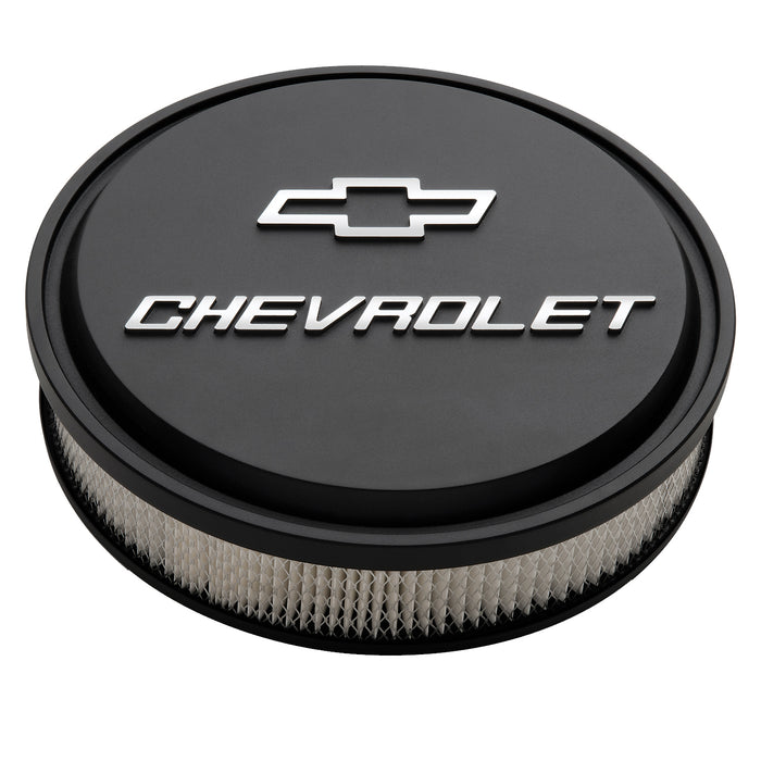 Proform 141-830 14" Air Cleaner Kit; Aluminum; Black Crinkle; Raised Chevy and Bowtie Emblems - Truck Part Superstore