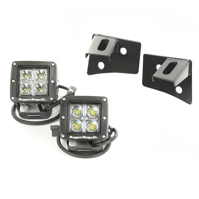 Rugged Ridge 11027.10 Windshield Bracket LED Light Kit; 3 in.; Square; Black; - Truck Part Superstore
