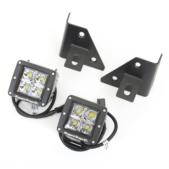 Rugged Ridge 11027.12 Windshield Bracket LED Light Kit; 3 in.; Square; Black; Pair; - Truck Part Superstore