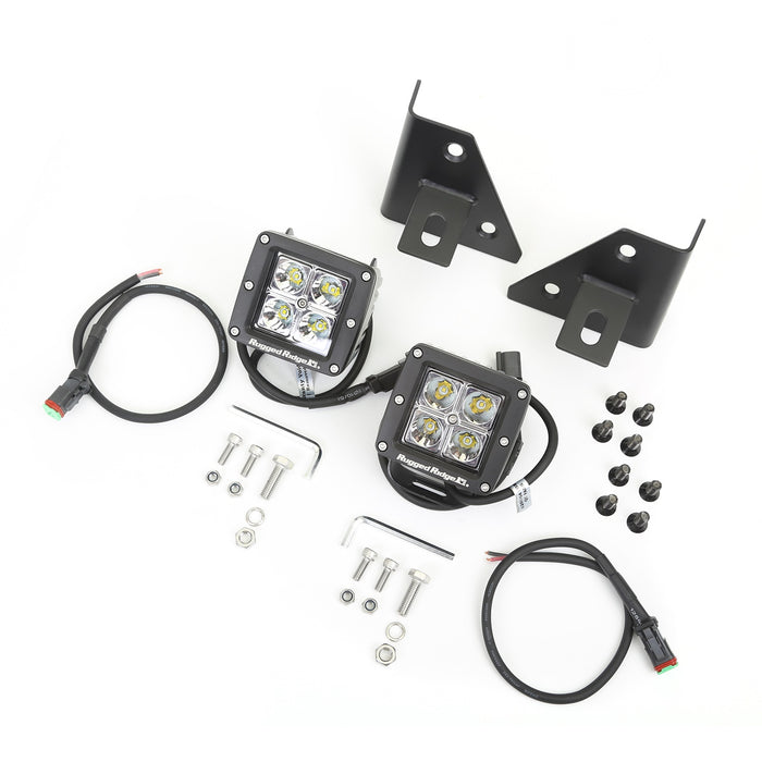 Rugged Ridge 11027.12 Windshield Bracket LED Light Kit; 3 in.; Square; Black; Pair; - Truck Part Superstore