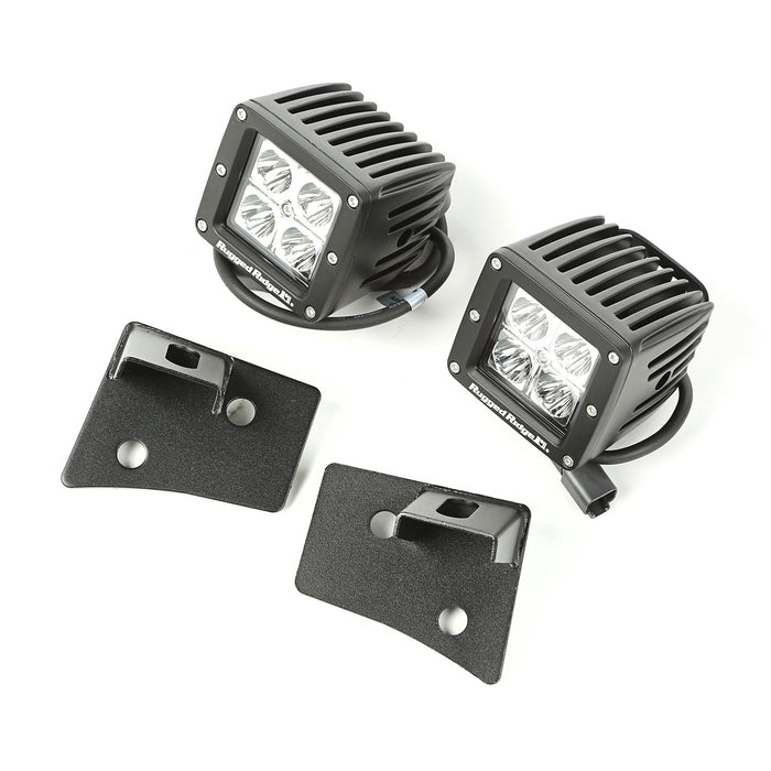 Rugged Ridge 11027.16 Windshield Bracket LED Light Kit; 3 in.; Square; Black; Pair; - Truck Part Superstore