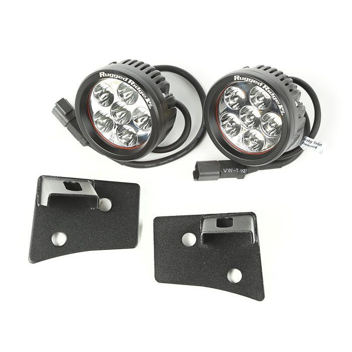 Rugged Ridge 11027.17 Windshield Bracket LED Light Kit; 3.5 in.; Round; Black; Pair; - Truck Part Superstore