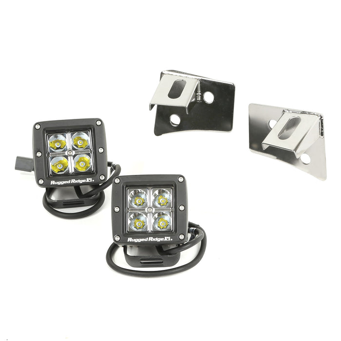 Rugged Ridge 11028.10 Windshield Bracket LED Light Kit; 3 in.; Square; Stainless Steel; - Truck Part Superstore