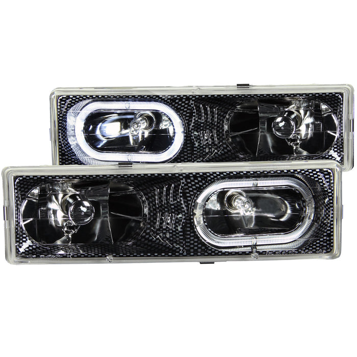 Anzo USA 111005 Crystal Headlight Set w/Halo; Clear Lens; Halo Carbon; Chrome Housing; - Truck Part Superstore