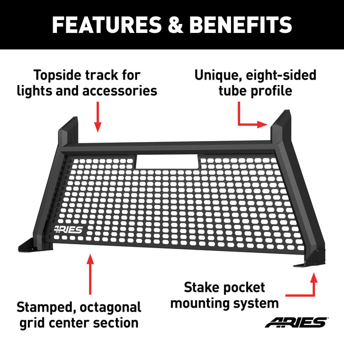 ARIES 1110104 AdvantEDGE Black Aluminum Headache Rack; Select Chevrolet Silverado; GMC Sierra - Truck Part Superstore