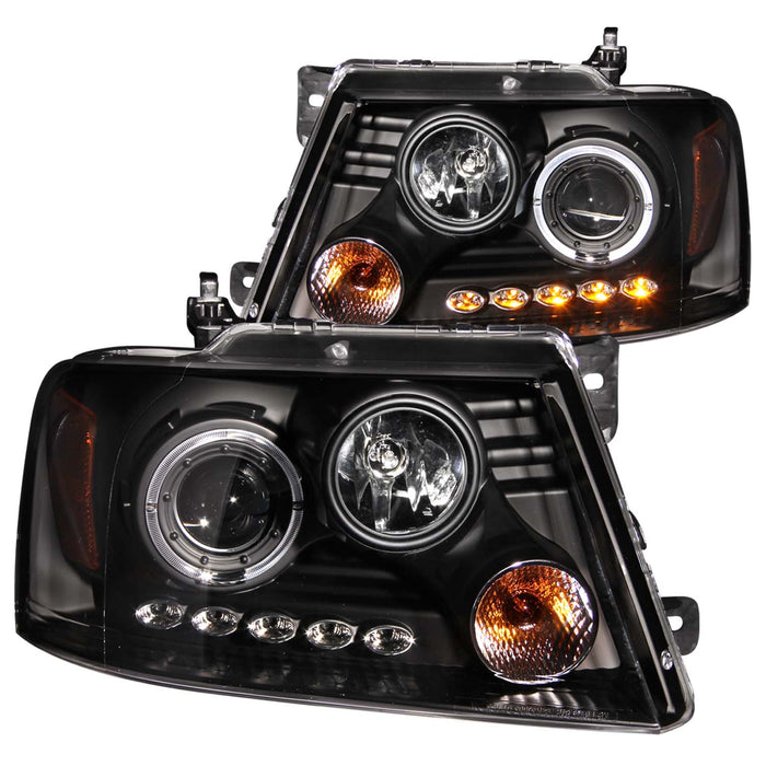 Anzo USA 111028 Projector Headlight Set w/Halo; Clear Lens; Black Housing; Pair; w/1 pc. LED; - Truck Part Superstore