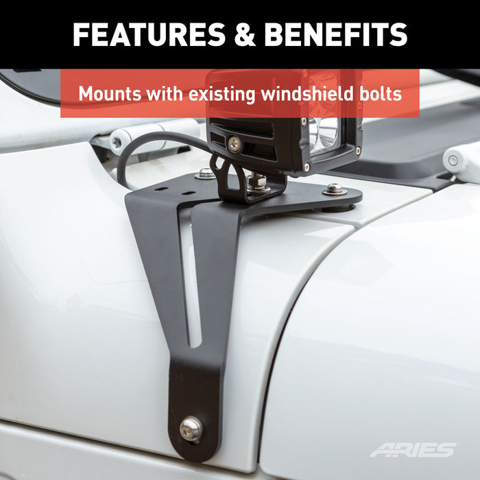 ARIES 1110313 ARIES 1110313 Jeep Wrangler JL Windshield Light Brackets; LEDs Sold Separately - Truck Part Superstore