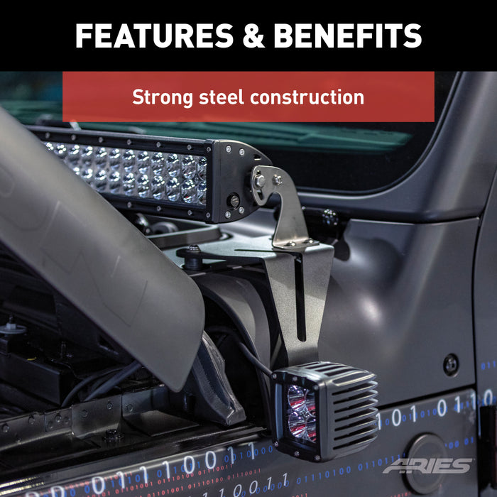 ARIES 1110313 ARIES 1110313 Jeep Wrangler JL Windshield Light Brackets; LEDs Sold Separately - Truck Part Superstore