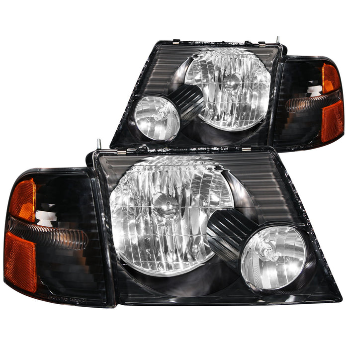 Anzo USA 111071 Crystal Headlight Set; Clear Lens; Black Housing; Pair; w/Corner Lights; - Truck Part Superstore
