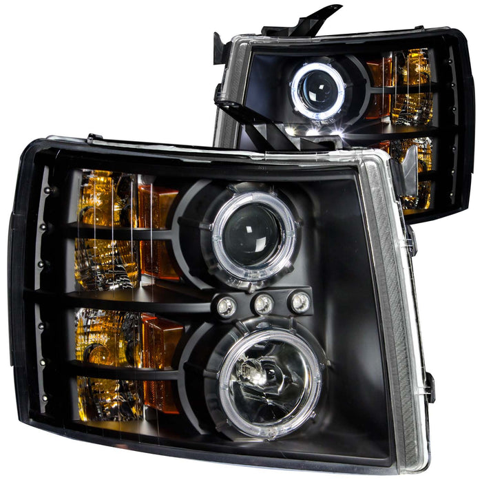 Anzo USA 111107 Projector Headlight Set w/Halo; Clear Lens; Black Housing; Pair; CCFL; - Truck Part Superstore